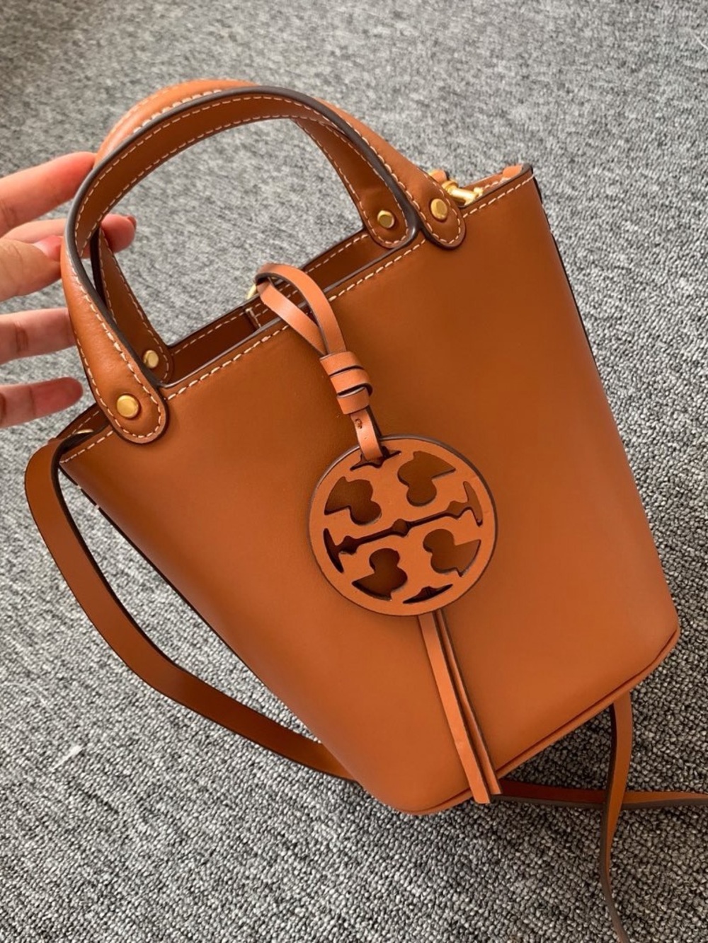 Tory Burch Brown Miller Mini Bucket Bag